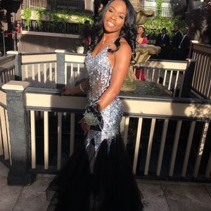 Long Black & Silver Mermaid Prom Dress